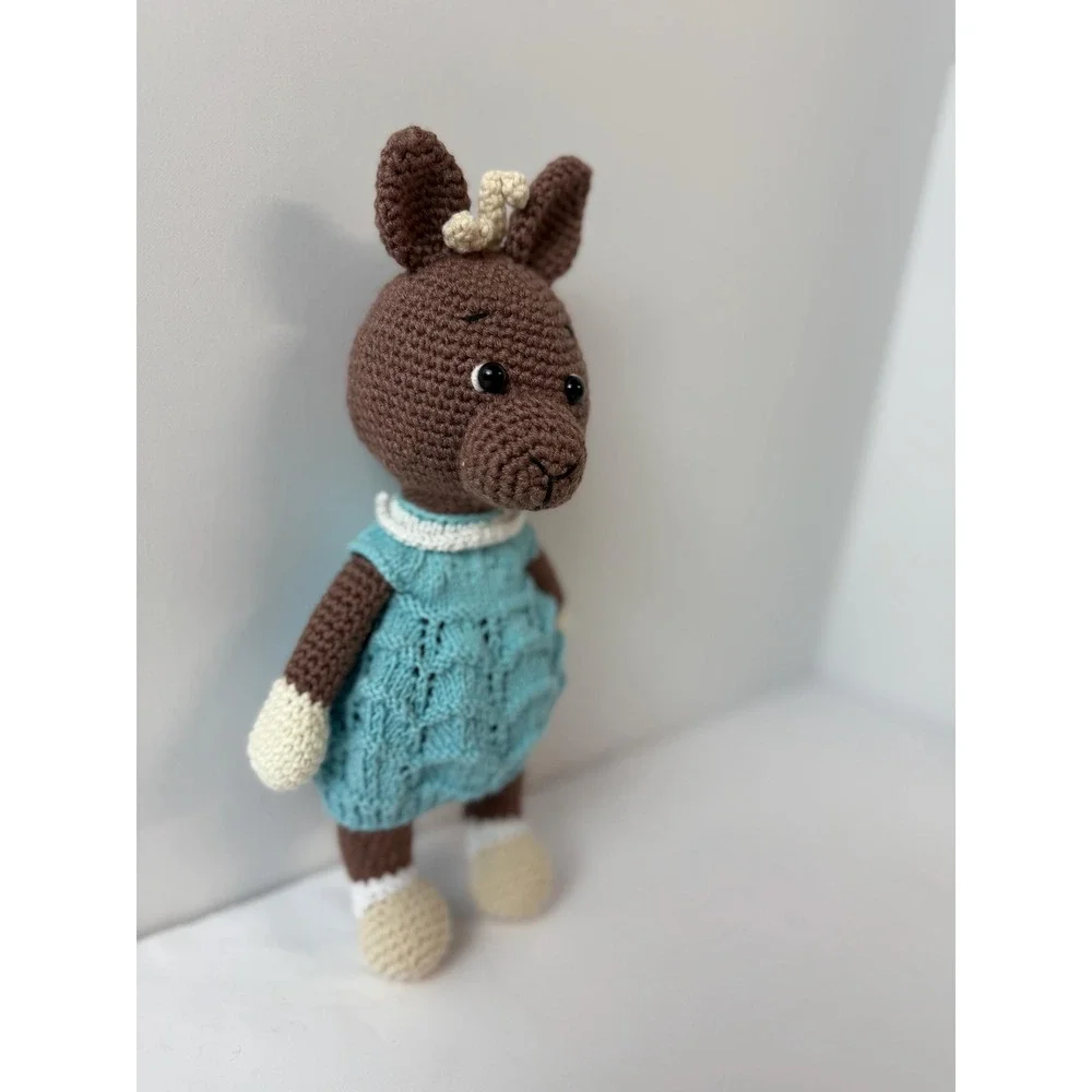 Handmade Llama Doll in a blue dress, stuffed animal, hand‎ crocheted.